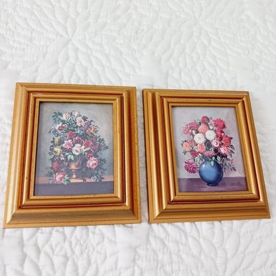 Vintage Floral Still Life Prints Gold Frames Mini 5.5"x 4.5" Set of 2 Italy — 第 1/4 张图片
