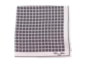 Cesare Attolini White Square Motif Silk Pocket Square Handmade In Italy - Picture 1 of 2