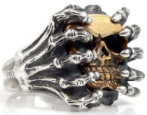 14K YELLOW GOLD SPIDER GOTHIC STERLING SILVER SKULL RING MEN'S JEWELRY NEW BIKER