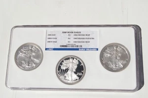 3 pc Set - 2008 Silver Eagles MS 69/PF69 Early Releases - Picture 1 of 3