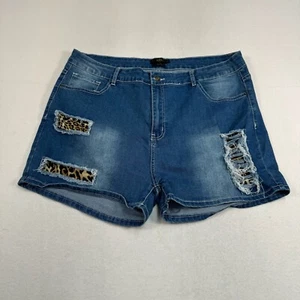 Lucky And Blessed Distressed Jean Shorts Women Plus SZ 20 Medium Blue High Rise - Picture 1 of 12