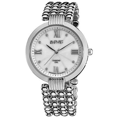 NEW August Steiner AS8065SS Womens Diamond Accented Pearl Dial Ribbed Lugs Watch - Image 1 of 3