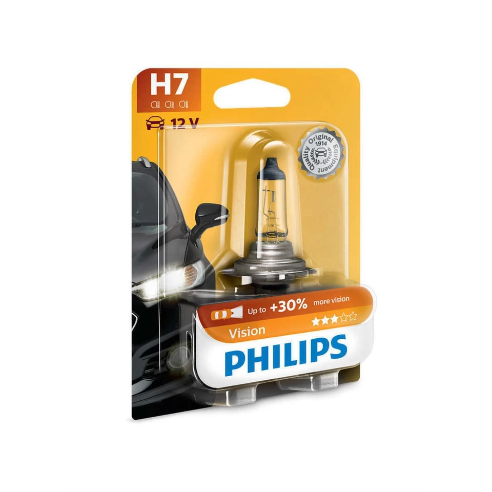 Philips Vision H7 Halogen bis zu 30% mehr Licht 55W 12V Autolampen Glühlampen - Bild 1 von 1