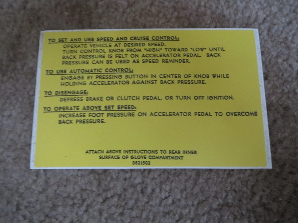 Chevrolet Camaro Corvette Impala Chevelle 1967-1969 calcomanía de control de crucero Foto 1 de 1