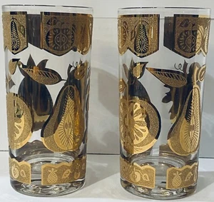 VINTAGE CULVER LTD. 22K GOLD FLORENTINER OBST HIGHBALL 2ER SET MCM GLÄSER - 5,5" - Bild 1 von 11