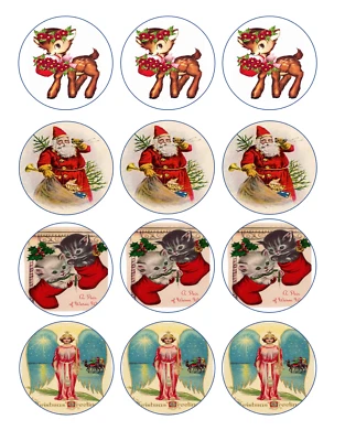 Juego de 12 toppers vintage de Navidad, papel comestible, cupcakes galletas Foto 1 de 3