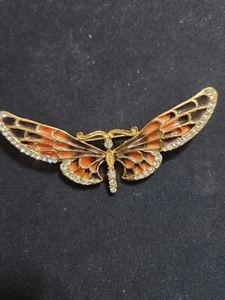 Vintage Enamel Butterfly Statement Brooch Pin. Pretty 3" Long Missing Stone - Picture 1 of 3