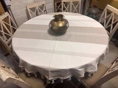 60'' Round Tablecloth from Oaxaca Mexico made with 100 % Handloom cotton fabric. - Image 1 of 4