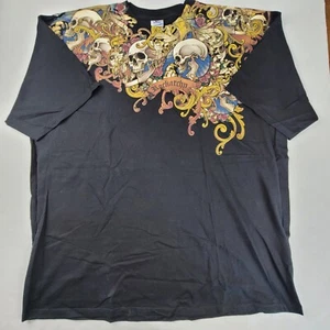 Vintage Yazbek Rockarchy Shirt Herren 3XL schwarz Totenköpfe Grafikdruck Y2K Rundhals - Bild 1 von 9