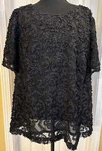 NWT Loft Woman Plus 16 1X Black Textured 3D Floral Petal Fairy Whimsigoth Blouse - Picture 1 of 6