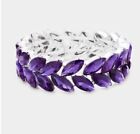 Purple Silver Cuff Crystal Rhinestone Wedding Pageant Stretch Formal Bracelet