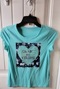 Girls' The Children's Place T-Shirt L (10/12) Blue “Smart and Strong” Sequin Tee - Picture 1 of 5