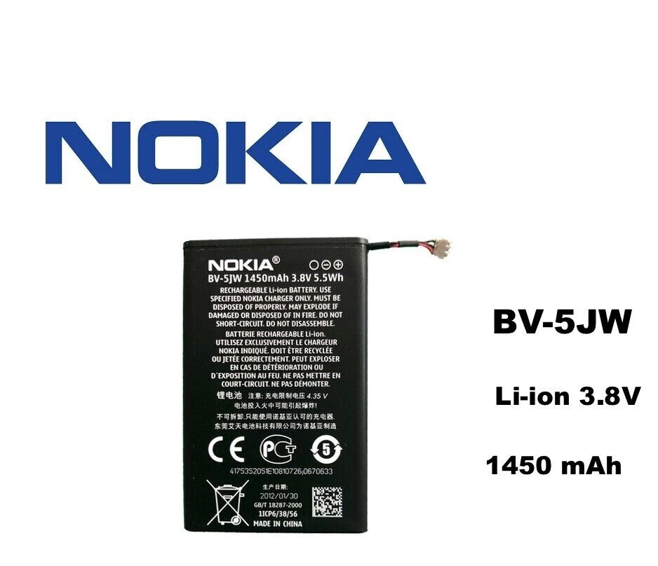BATERÍA ORIGINAL NOKIA BV-5JW BV5JW OEM 1450mAh 5,5Wh 3,8V LUMIA 800 800C N9 Foto 1 de 1
