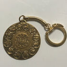 Vintage Zodiac Astrology Keychain 1.5 inch Metal Gold Tone NOI NOS