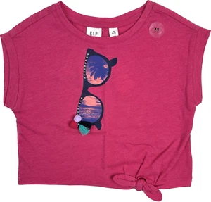 Gap Kids Pink Cap Sleeve Cotton Waist Tie Tropical Sunglasses T Shirt Sz XS 4/5 - Picture 1 of 3