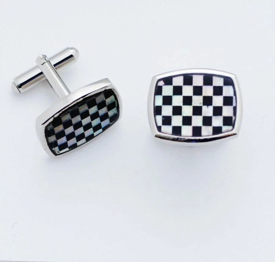 C0408 GEMELOS GEMELOS NEGRO ÓNIX BLANCO MADREPERLA MINI CUADRADOS MOSAICOS Foto 1 de 1