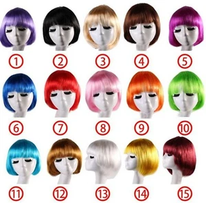 Women Girls Kids Children Fringe Costume Colorful Short Bob Straight Hair Wigs - Picture 1 of 20