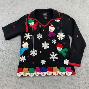 Studio Joy Sweater Women's Small Black Christmas Long Sleeve Collared Pullover - Picture 1 of 12