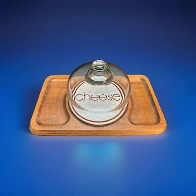 Bandeja de queso rectangular de madera vintage años 70 con cúpula de vidrio Foto 1 de 4