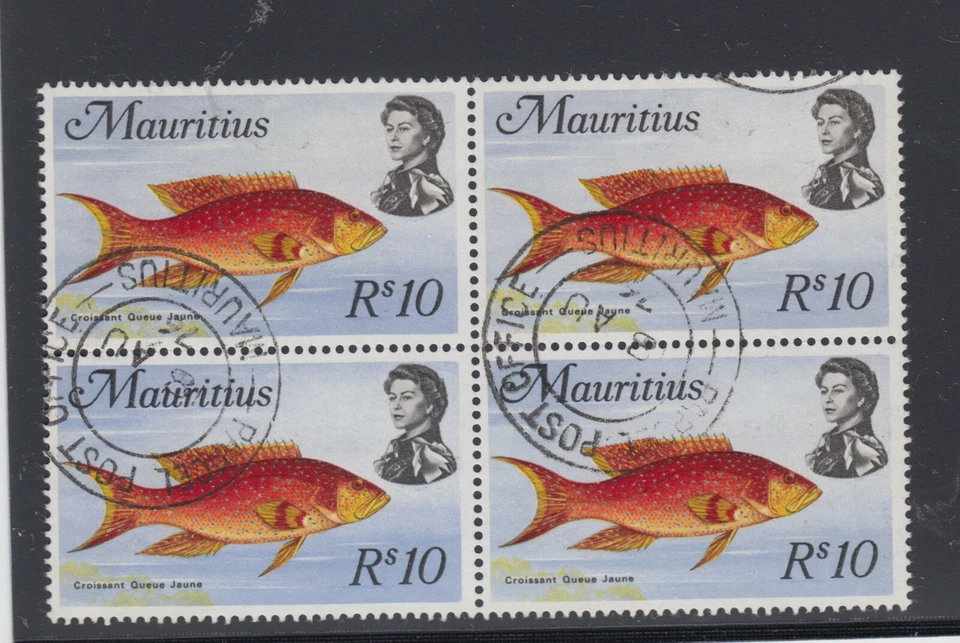 MAURICIO # 356b 10 rupias bloque de cuatro peces en muy buen estado usado Foto 1 de 1