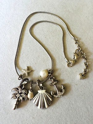 Collar Brighton Sea Dreamer Shell Ancla Perla Palmera Tono Plata 16"-18" Foto 1 de 4