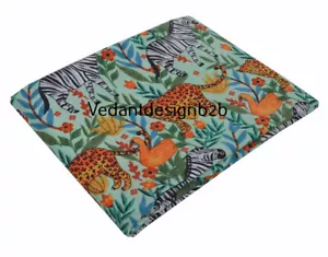 Indian Cotton Fabric 5 Yard Block Animal Print Loose Multicolor Running Craft - Picture 1 of 9