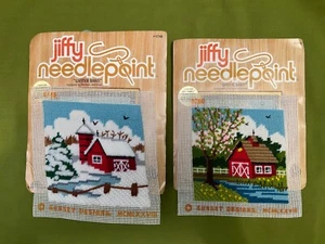 PR VTG70s SUNSET DESIGNS JIFFY SPRING WINTER BARN COMPLETED NEEDLEPOINT WALL ART - Picture 1 of 3