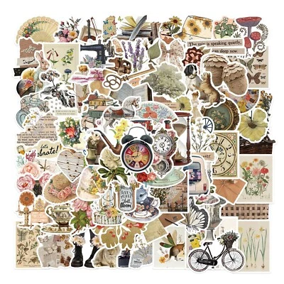 100Pcs Vintage Retro Old Times Aesthetic Stickers  Scrapbook Bottle Laptop Decal - Image 1 of 4