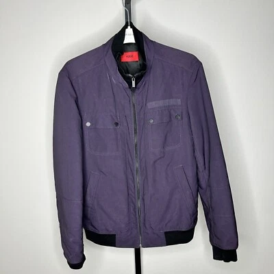 Hugo Boss Jacket Mens Medium Bomber Purple Black Long Sleeve Pockets - Image 1 of 4