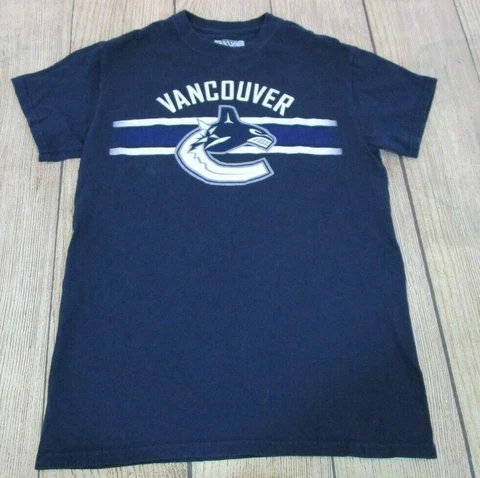 NICE Levelwear Vancouver Canucks Spellout Logo Stripe Blue T-Shirt Men's Small Cover