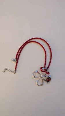 Lalique Osmose Cross Pendant Necklace Sterling Silver Red Leather GC - Image 1 of 4
