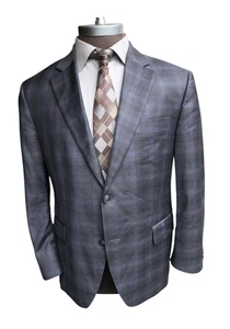 Peter Millar 100% Wool Gray Purple Windowpane Two Button Blazer SZ 44S - Picture 1 of 9