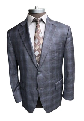 Peter Millar 100% Wool Gray Purple Windowpane Two Button Blazer SZ 44S - Image 1 of 4