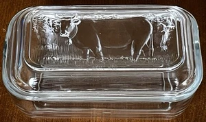 Arcoroc French Butter Dish Embossed Cow Vintage - Picture 1 of 23