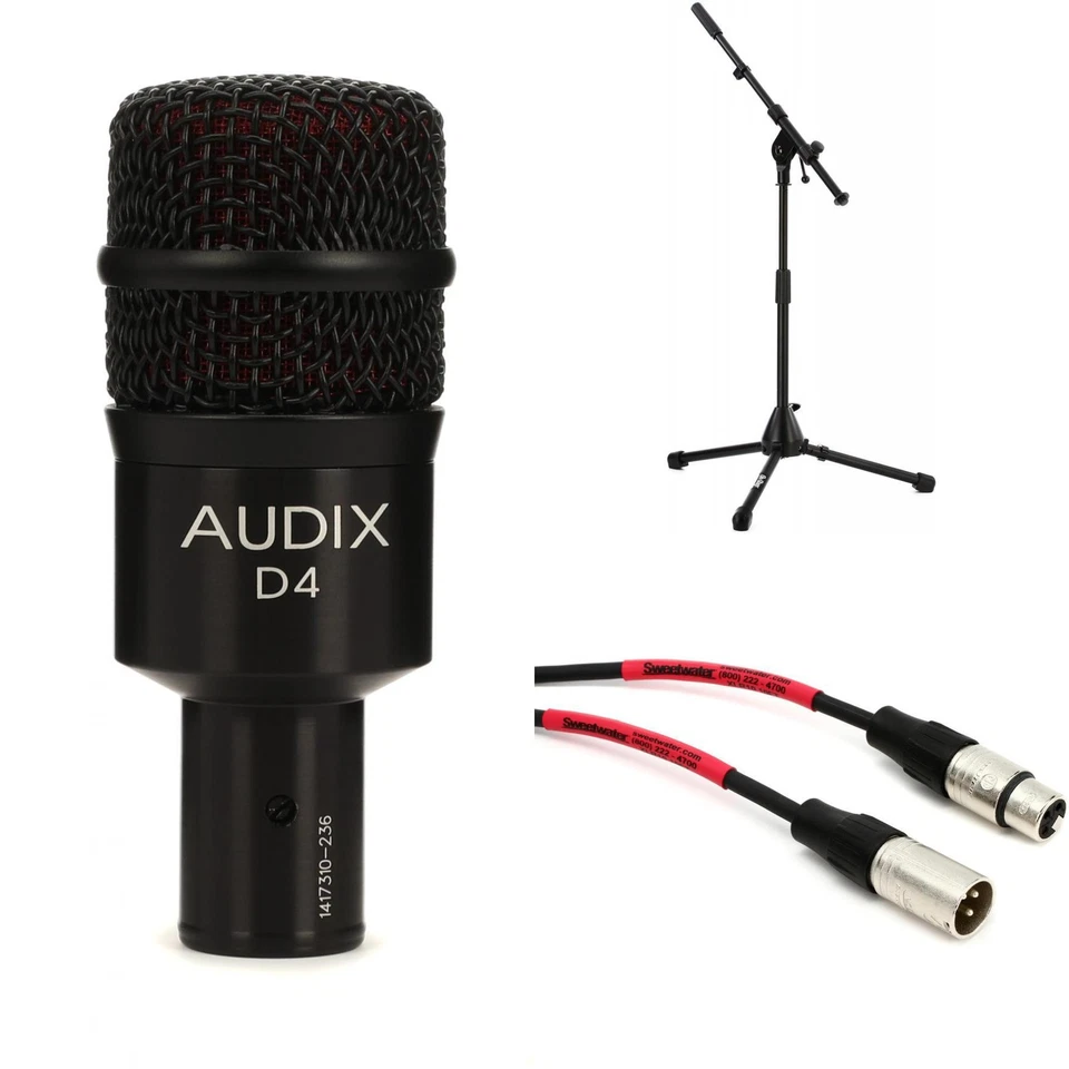 Audix D4 Hypercardioid Dynamic Instrument Microphone Bundle with Stand and Cable - Image 1 of 1