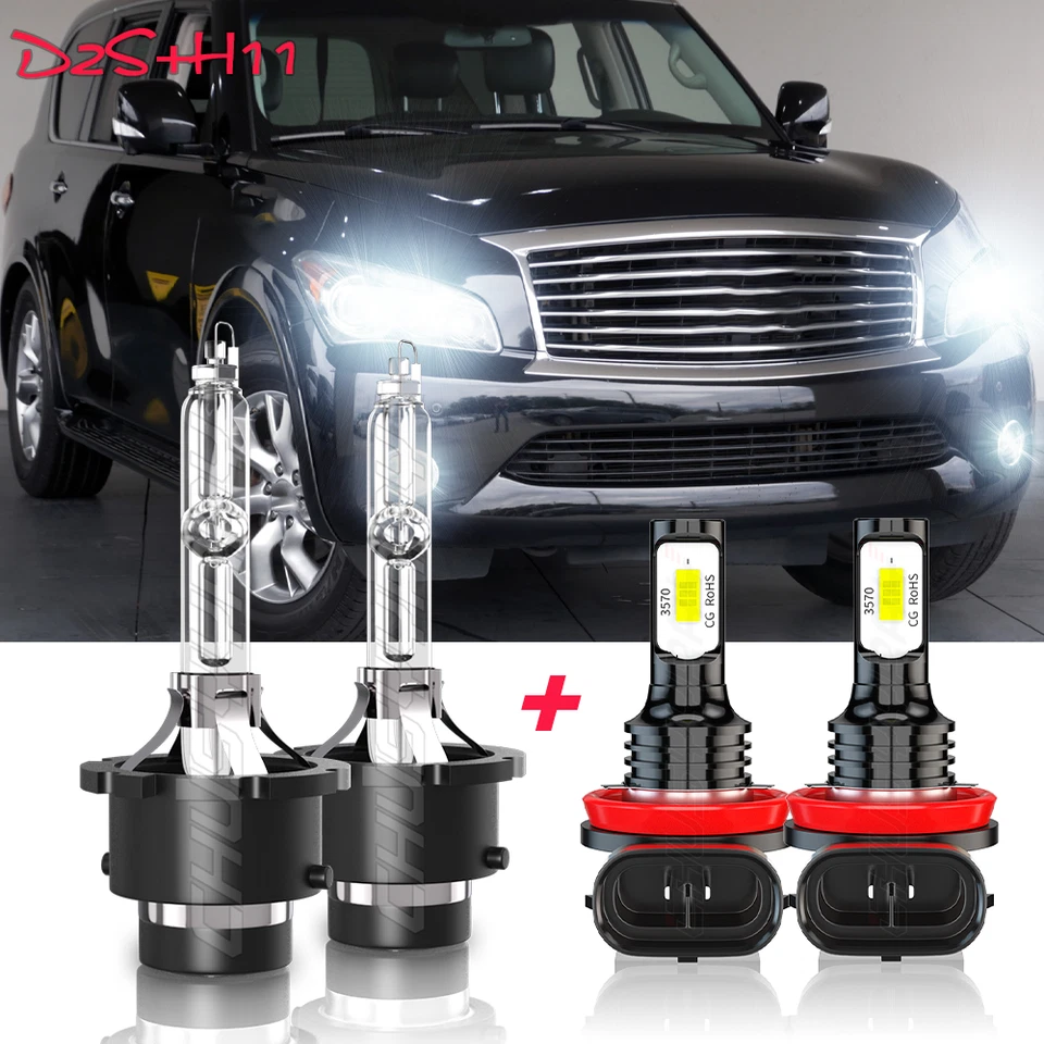 For Infiniti QX56 2011 2012 2013 LED Headlight High-Low Beam + Fog Light Bulbs - Image 1 of 4