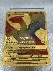 Pokemon Fan Art Charizard GX Rainbow 150/147 - 250PS Textured Gold Foil Karte NM - Bild 1 von 2