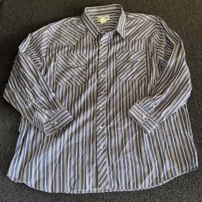 Vtg Haband Men’s Western Pearl Snap Shirt Size 2xl Blue Vertical Stripes  - Image 1 of 4