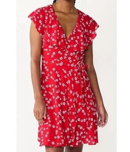 Vestido Draper James Rojo Floral Verdadero Envolvente Mangas Acampanadas Talla XL Forrado - Imagen 1 de 7