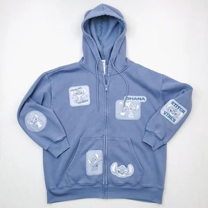 Disney Stitch Hoodie Womens XL Blue Zip Up Full Zip Sweatshirt Ohana Graphics - Picture 1 of 16