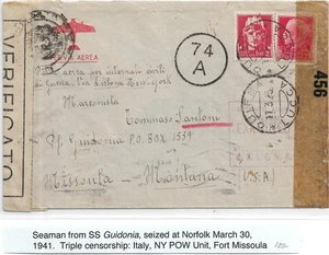 1943 Oulese, Italy to Internee at Fort Missoula, MT Triple Censored (C6241) - Picture 1 of 2