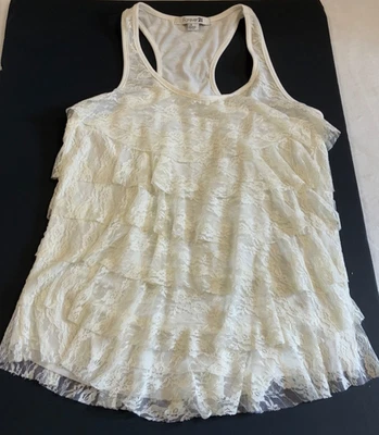 Camiseta sin mangas Forever 21 para mujer espalda corredora encaje niveles marfil blanco talla grande usada en excelente estado Foto 1 de 4