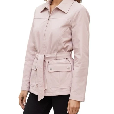 Chaqueta Giacca Melocotón Suave Imitación Cuero Chaqueta Cinturón Cremallera Abrigo Talla M Foto 1 de 4