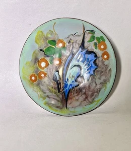 Artist Signed Enamel On Copper Butterfly And Flower Trinket Dish - Picture 1 of 5