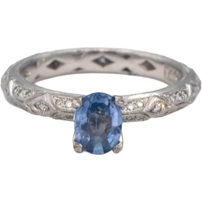 Anillo de cóctel TACORI platino ovalado zafiro diamante redondo 0,99 quilates talla 6,5 Foto 1 de 4