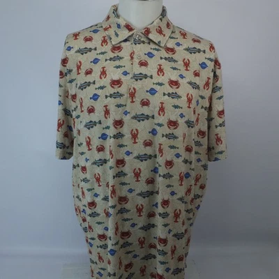 Chaps Shirt Men's XXL Short Sleeve Casual Golf Polo Fish Crab Lobster Pattern - Image 1 of 4