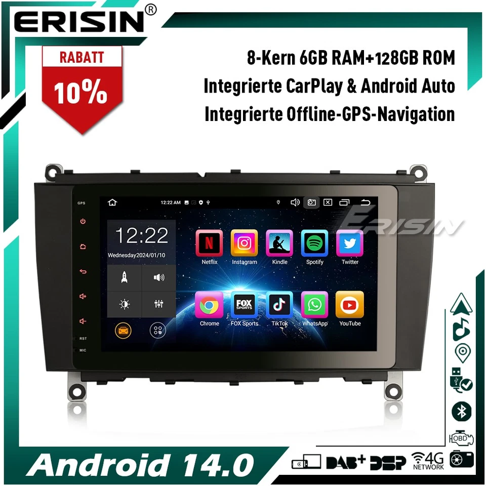 8-Kern 6G+128GB Android 14 GPS Autoradio Navi Mercedes CLK-Klasse W209 C209 A209 - Bild 1 von 4