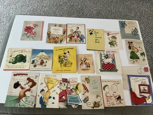 18 Vintage 1950’s Cute Birthday Cards; Turtles, Puppies, Bunnies, Mice; ES0627 - Picture 1 of 10