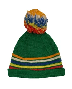 Vintage Wigwam Beanie Mütze grün Ski reine Wolle Strick Winter gestreift Made in USA Bommel - Bild 1 von 6