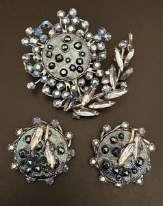 Vintage Strass Atom Starburst Sputnik Ohrringe & Anstecknadel Brosche Set: Judy Lee - Bild 1 von 9